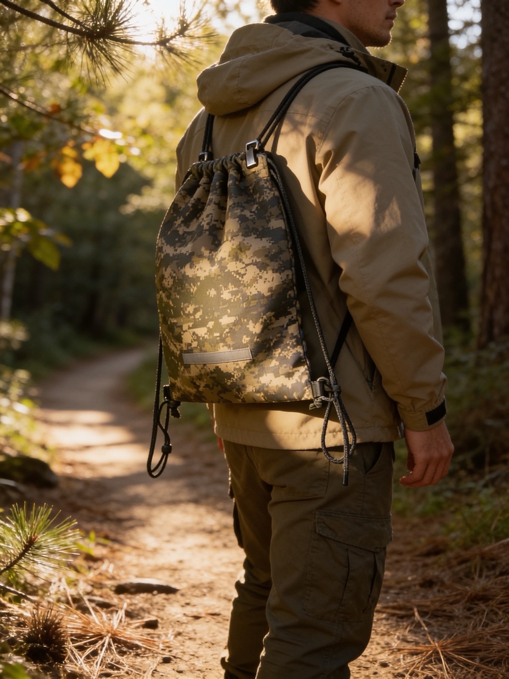 Camo Drawstring Backpack - Digital Woodland Print